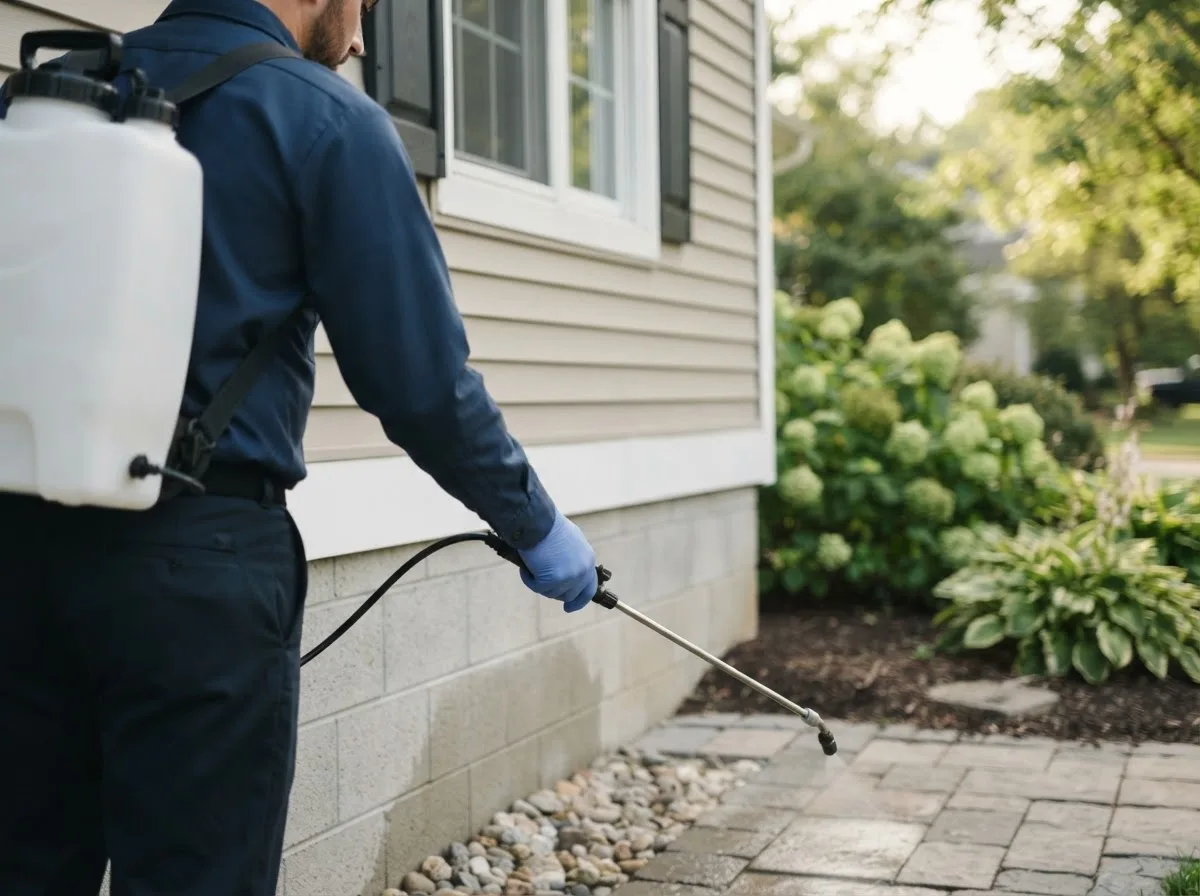 Pest control technician inspecting a home in Twin Lake, MI
